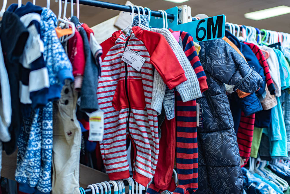 Children's clothing sold at a pop-up consignment sale, Wee-Sale