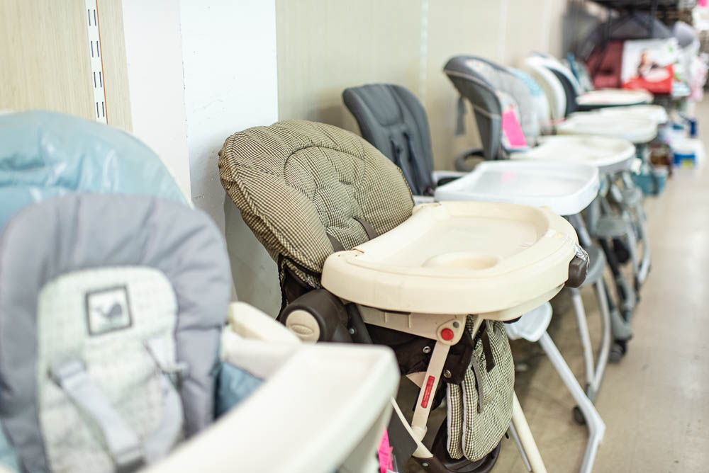 High chair sold at a pop-up consignment sale, Wee-Sale