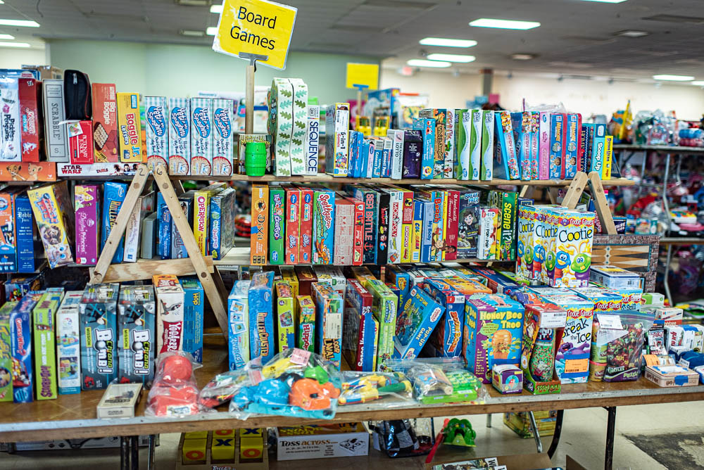 Children's toys and games sold at a pop-up consignment sale in Maryland, Wee-Sale