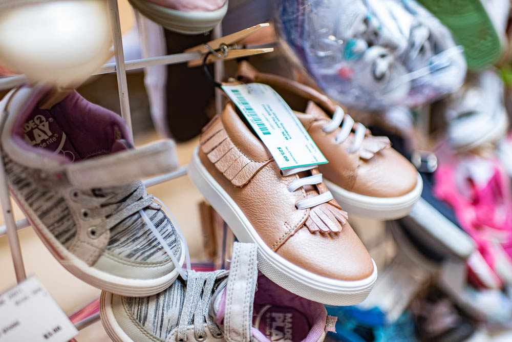 Children's clothing and shoes sold at a pop-up consignment sale in Maryland, Wee-Sale