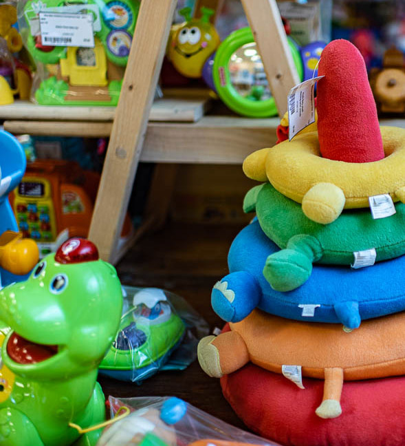 Children's toys and games sold at a pop-up consignment sale in Maryland, Wee-Sale